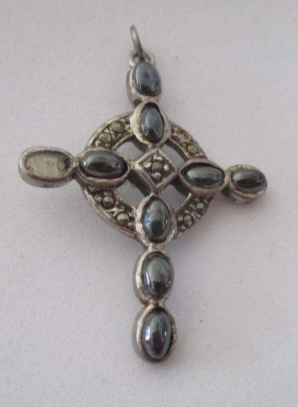 925 Sterling Silver Marcasite and Hematite cross/ Pendant