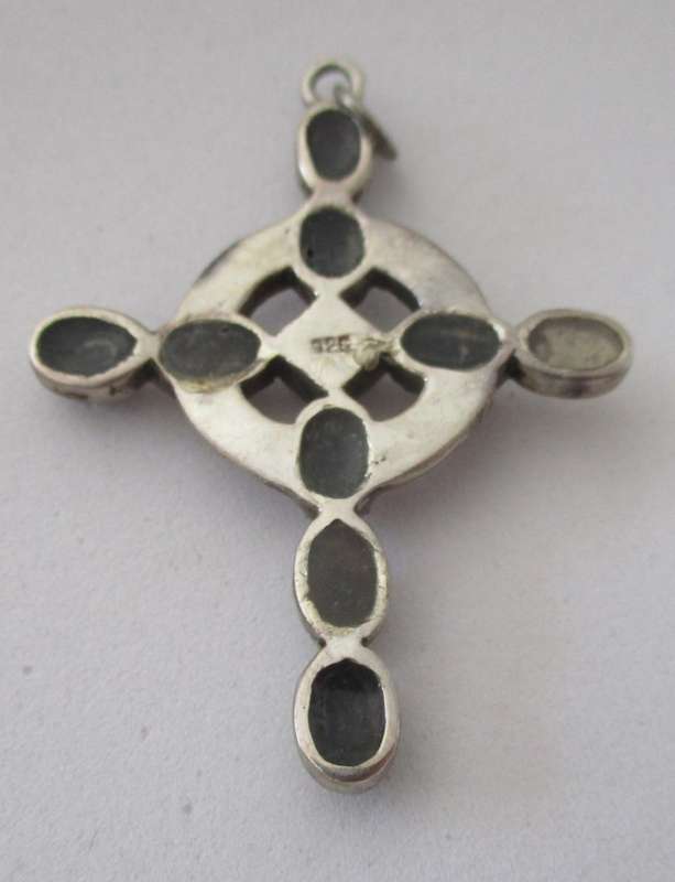 925 Sterling Silver Marcasite and Hematite cross/ Pendant
