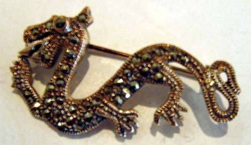 Silver Marcasite "Dragon" Brooch