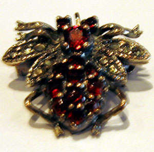 Silver Marcasite & Garnet "Bumble Bee" Brooch