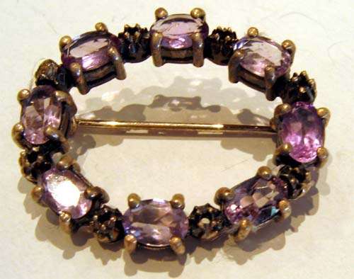 Silver Marcasite & Amethyst Oval Brooch