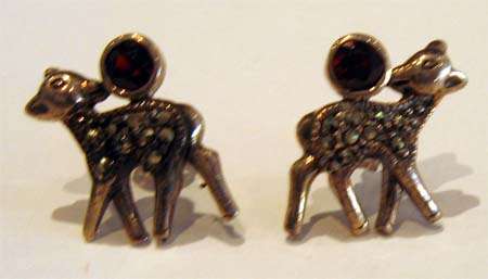 Silver marcasite & garnet "Deer" Studs
