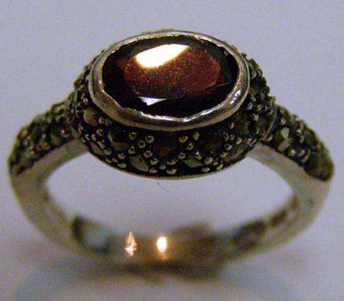 Silver Marcasite & Garnet Ring