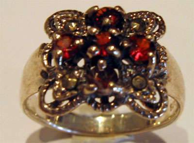 Silver marcasite ring set with Garnets