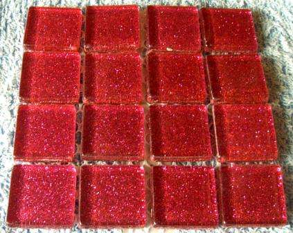 Mosaic Glitter Crystal Glass Tiles -  Cerise Pink 23 x 23 x 4 mm