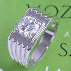 Cubic Zirconia filled 9K White Gold Ribbed Mens Ring, Size 9