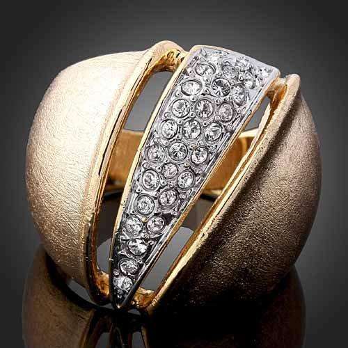 Antique Effect 18K Gold Clad Ring with Crystal Crusted Centre Band  *International Postage*