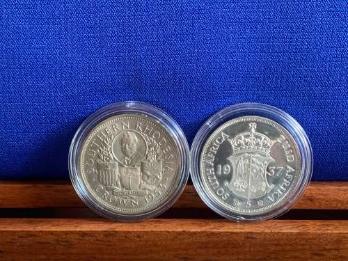 Complete Union Of South-Africa Crown Set of 1947-1964 + Rare 1937 King Edward Fantasy Silver Crown.