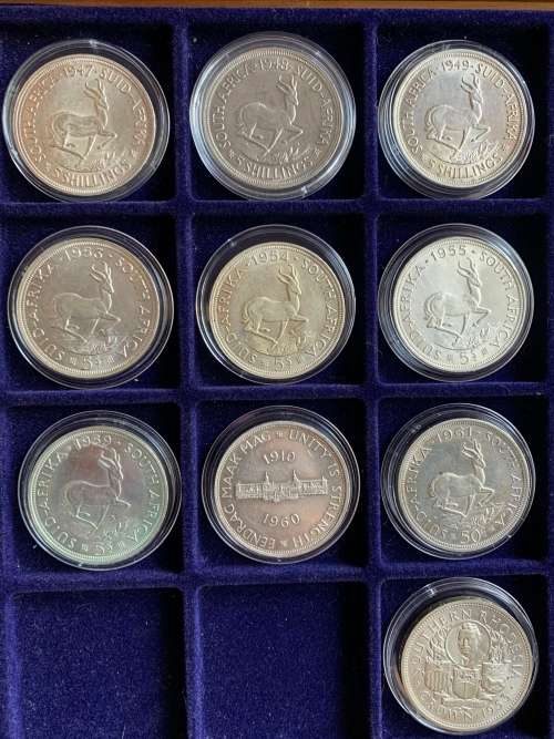 Complete Union Of South-Africa Crown Set of 1947-1964 + Rare 1937 King Edward Fantasy Silver Crown.