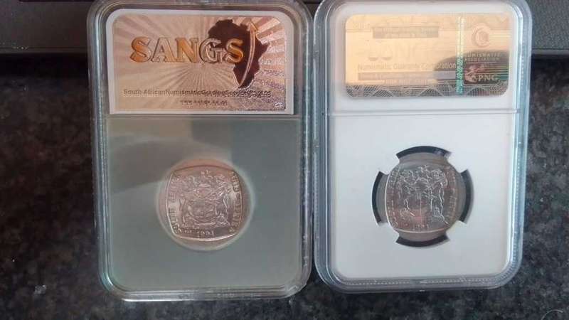 1994 Presidential Inauguration 2 x R5 coins Graded MS62