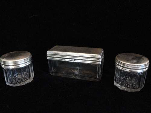 1853 VICTORIAN SILVER TOPPED GLASS VANITY JARS
