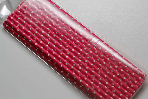 Bright Pink Polka Dot Party Straws - 20 per pack