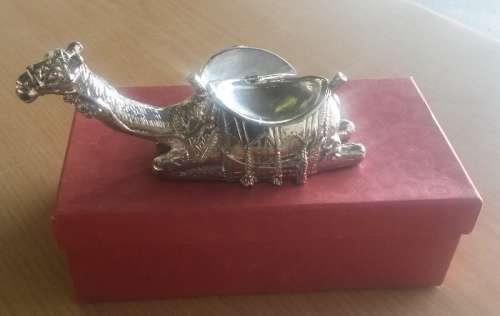 collectable silver coloured camel trinket box with enamelled hump