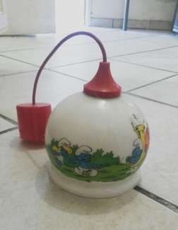 authentic old original vintage smurf light hanging light fitting glass shade