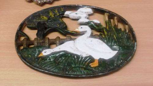 vintage cast painted goose trivet