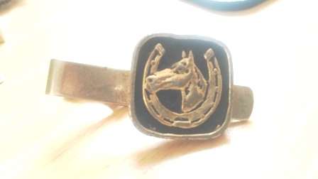 2 horse shoe themed tie pins