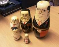 vintage wooden painted russian matroyshka stacking world politicians - set 5