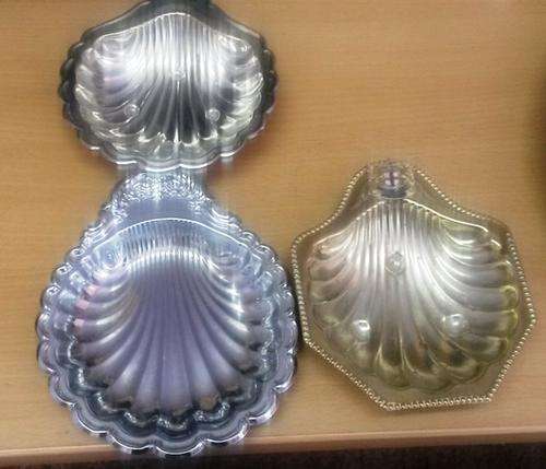 vintage silver plate/brass trio scalloped shells butter pat holders