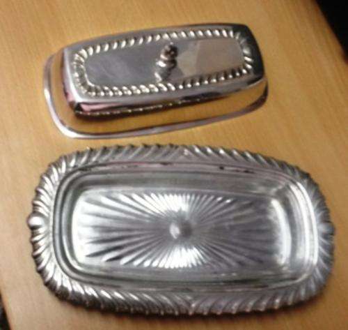 vintage silver plated butter dish with glass insert