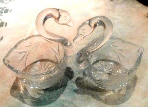 vintage swans rose cut crystal dessert /candy bowls x 2 - gorgeous and unusual