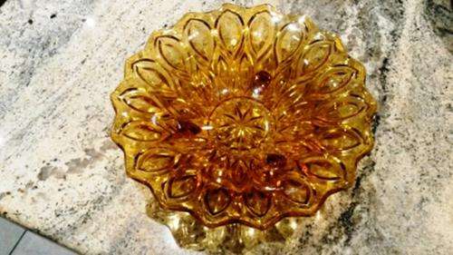 vintage/antique art deco style stunning amber pressed glass footed bowl