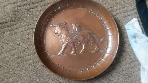 vintage / antique old copper hand hammered plate "persian??"
