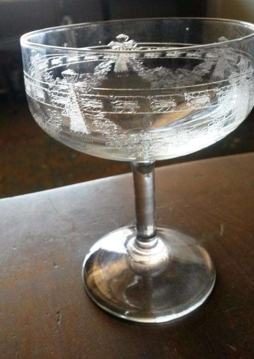 old/antique vintage hand engraved wine glass