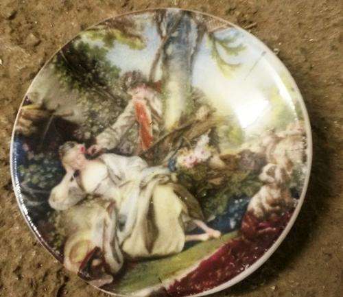 vintage collectible tiny painted plate courting couple - johnsons ceramics