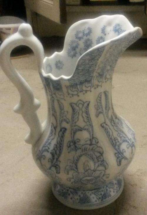 antique blue and whte early japanese wash stand jug?
