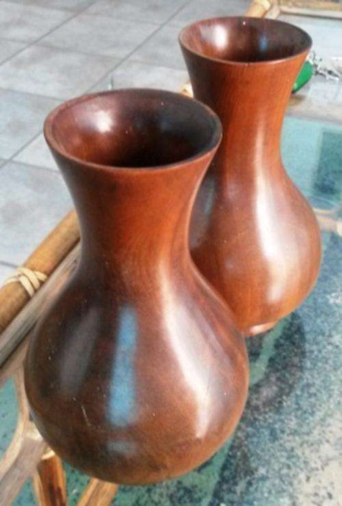 Vintage pair of carved large wooden vases Milana means sunshine JHB