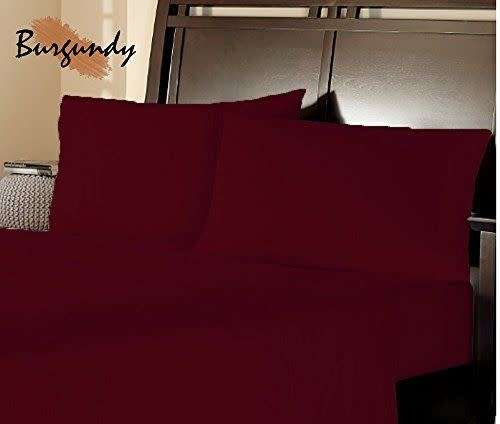 QUEEN-ELASTICATED BURGUNDY FITTED SHEET + TWO PILLOW CASES