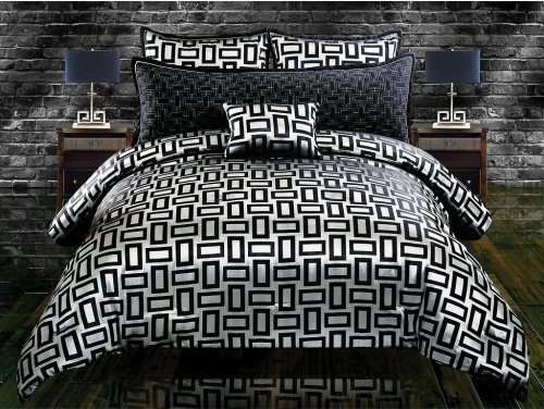 COMFORTER SET BLK/SILVER /WHT -QUEEN EXTRA 5PIECE*** EQUISITE QUALITY SEE DESCRIPTION
