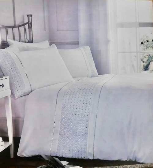 Luxury Arrivals stunning*WHITE WITH SILVER SEQUENCE DUVET SET In SUPER  KING*s ITS ABSOLUTE STUNNING