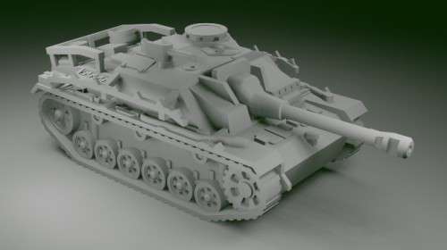 1:87 Scale - Stug IIIG - Late - Saukopf - Rails - No Track