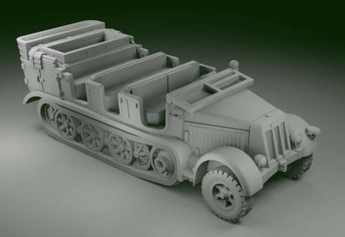 1:87 Scale - Sdkfz 7 - Mid - Cage - Hood Down - Window Down