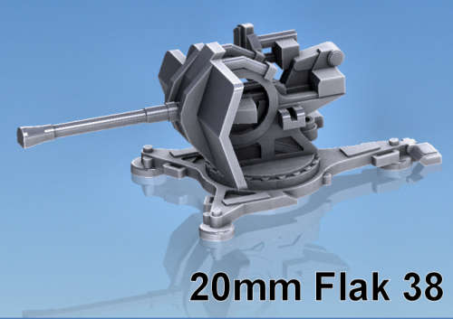 1:72 Scale - 20mm Flak 38 - Deployed With Shield