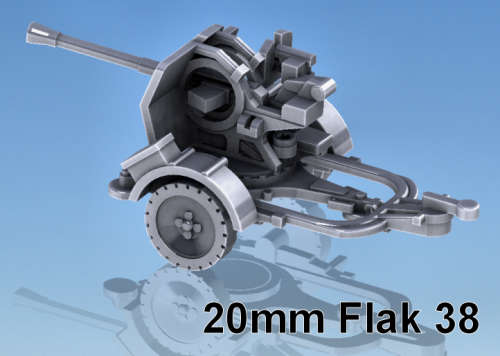 1:72 Scale - 20mm Flak 38 - On Trailer With Shield