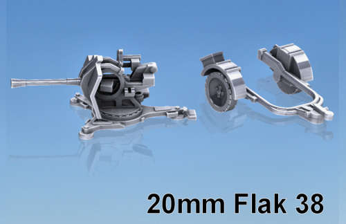 1:72 Scale - 20mm Flak 38 - Deployed With Shield and Trailer
