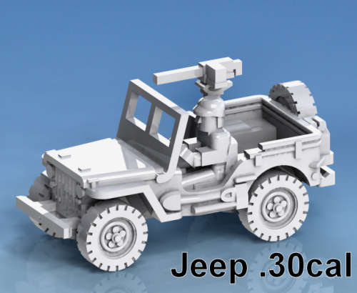 1:87 Scale - Jeep - Open - Driver - Window Up - 30 Cal. MG