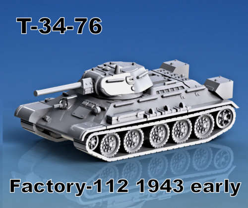 1:100 Scale - T-34-76 Factory 112 - 1943 - Early - With Cast Turret