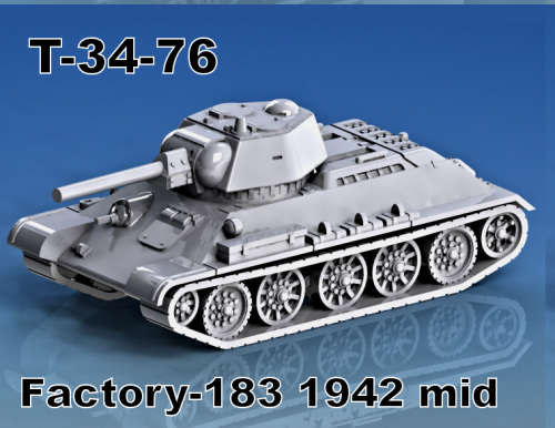1:72 Scale - T-34-76 - Factory 183 - 1942 - Mid - With Hex Turret