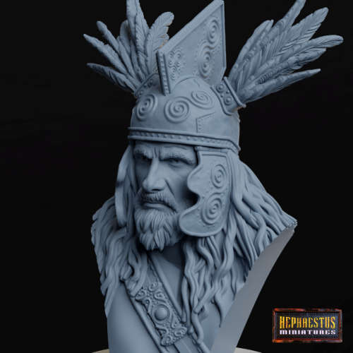 1:8 Scale - Gallic Chief Head Bust Including Plinth