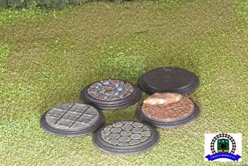 3D Printed Miniature Base Set - Set Of 2 Each Of 5 Different Designs