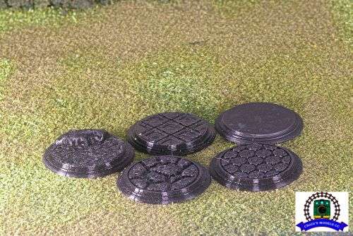 3D Printed Miniature Base Set - Set Of 2 Each Of 5 Different Designs