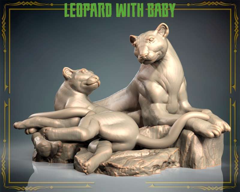 Animals Set 3 - 1:72 Scale - Leopard With Baby (2 Pack)