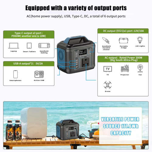 Rizzen 200W, 177Wh Portable Power Station equipped with 6 Output Ports