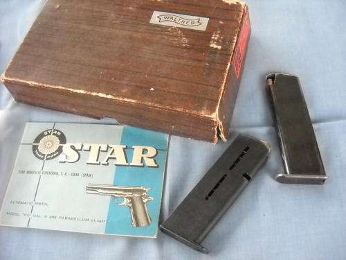 Firearm 9mm Star Pistol Box (empty) with Manual Book & 2x Star Magazine