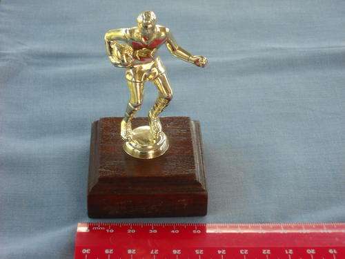 Rugby Player Figurine Trophy on Wooden Base 10cm Height