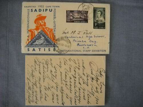 Stamps "FDC" First Day Covers : RSA / South Africa 1952 SADIPU/SATISE + Postcard