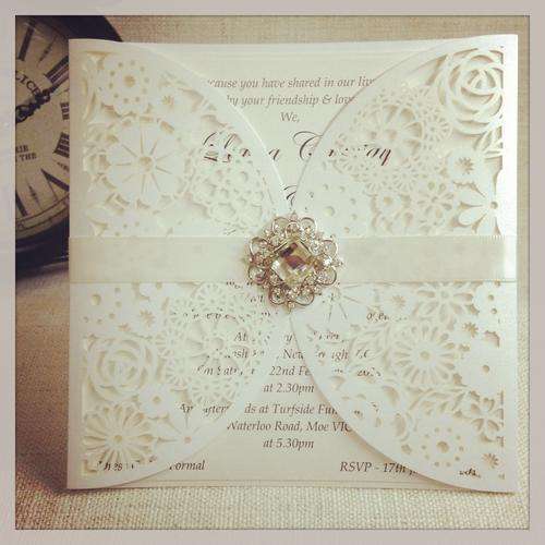 Beautiful Lace Laser cut Wedding Invitations for 10